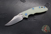 Hinderer XM-18 3.5"- NON FLIPPER- Bowie Edge- Assembly Special- Double Anodized- Stonewash Bronze/Blue Ti And Smooth Translucent Green G-10- Blue Ti Hardware- Stonewash Finished S45VN Steel Blade