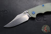 Hinderer XM-18 3.5"- NON FLIPPER- Bowie Edge- Assembly Special- Double Anodized- Stonewash Bronze/Blue Ti And Smooth Translucent Green G-10- Blue Ti Hardware- Stonewash Finished S45VN Steel Blade