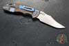 Hinderer XM-18 3.5"- NON FLIPPER- Bowie Edge- Assembly Special- Double Anodized- Stonewash Bronze/Blue Ti And Smooth Translucent Green G-10- Blue Ti Hardware- Stonewash Finished S45VN Steel Blade