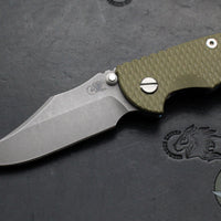 Hinderer XM-18 3.5"- Non-flipper- Bowie Edge- Battle Blue Titanium And OD Green G-10 Handle- Working Finish Blade