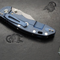 Hinderer XM-18 3.5"- Non-flipper- Bowie Edge- Battle Blue Titanium And OD Green G-10 Handle- Working Finish Blade