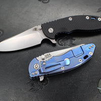 Hinderer XM-18 3.5"- Sheepsfoot- Stonewash Blue Finished Titanium Handle- Various G-10 Handle Scale- Stonewash S45VN Steel Blade