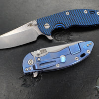 Hinderer XM-18 3.5"- Sheepsfoot- Stonewash Blue Finished Titanium Handle- Various G-10 Handle Scale- Stonewash S45VN Steel Blade