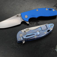 Hinderer XM-18 3.5"- Sheepsfoot- Stonewash Blue Finished Titanium Handle- Various G-10 Handle Scale- Stonewash S45VN Steel Blade