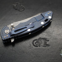 Hinderer XM-18 3.5"- Skinner Edge-Battle Blue Finished Ti And Black G-10- Working Finish Blade- S45VN