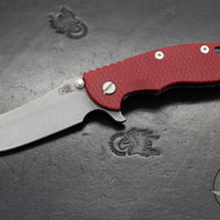 Hinderer XM-18 3.5"- Skinner Edge-Battle Blue Finished Ti And Red G-10- Working Finish Blade- S45VN