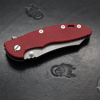 Hinderer XM-18 3.5"- Skinner Edge-Battle Blue Finished Ti And Red G-10- Working Finish Blade- S45VN