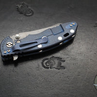 Hinderer XM-18 3.5"- Skinner Edge-Battle Blue Finished Ti And Translucent Green G-10- Working Finish Blade- S45VN