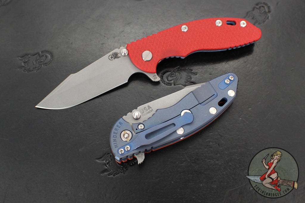 Hinderer XM-18 3.5"- Skinny Harpoon Spanto- Battle Blue Titanium And Various G-10 Handles- Working Finish Magnacut Steel Blade