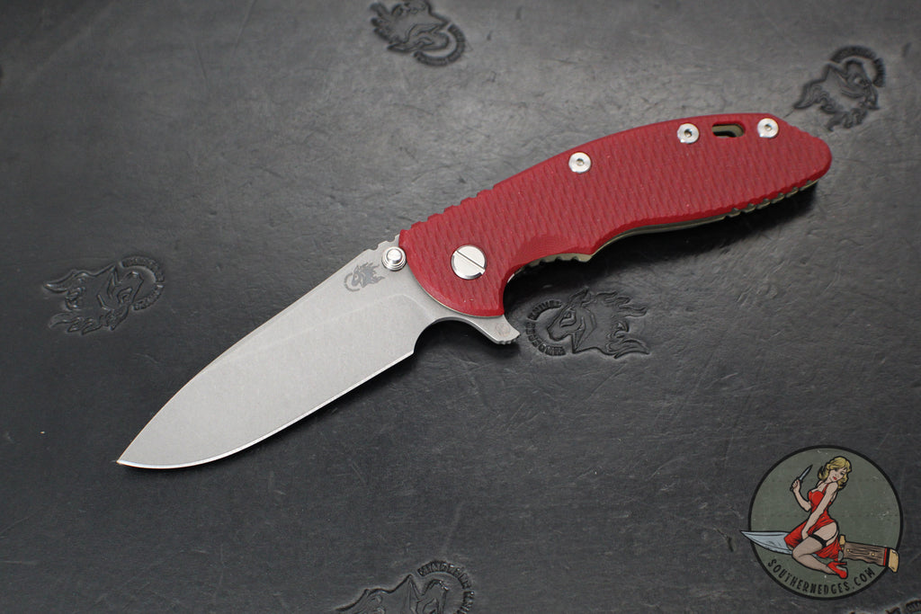 Hinderer XM-18 3.5"- Skinny Slicer- Hollow Grind- Battle Green Finished Titanium And Various G-10 Handles- Working Finish Magnacut Steel Blade