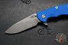 Hinderer XM-18 3.5"- Slicer Edge- Hollow Grind- Working Finish Titanium and Blue G-10- Working Finish S45VN Blade