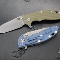 Hinderer XM-18 3.5"- Spanto Edge- Battle Blue Ti And Various G-10 Handles- Working Finish Blade