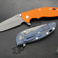 Hinderer XM-18 3.5"- Spanto Edge- Battle Blue Ti And Various G-10 Handles- Working Finish Blade