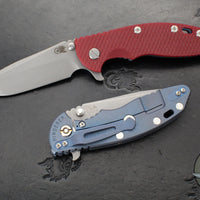 Hinderer XM-18 3.5"- Spanto Edge- Battle Blue Ti And Various G-10 Handles- Working Finish Blade