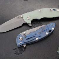 Hinderer XM-18 3.5"- Spanto Edge- Battle Blue Ti And Various G-10 Handles- Working Finish Blade