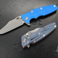 Hinderer Eklipse 3.5"- Bowie Edge- Battle Blue Ti And Various G-10 Handle Scales- Working Finish S45VN Blade