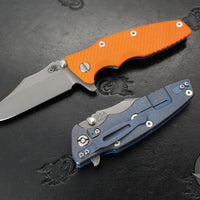 Hinderer Eklipse 3.5"- Bowie Edge- Battle Blue Ti And Various G-10 Handle Scales- Working Finish S45VN Blade
