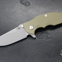 Hinderer Jurassic- Slicer Edge- Hollow Grind- Battle Bronze Titanium and Various G-10 Handle Scales- Working Finish Magnacut Steel Blade