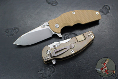 Hinderer Jurassic- Slicer Edge- Hollow Grind- Stonewash Bronze Finished Titanium and Various G-10 Handle Scales- Stonewash Finished Magnacut Steel Blade
