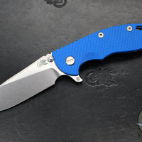 Hinderer XM-18 3.5"- Skinny Slicer- Hollow Grind- Stonewash Blue Finished Titanium And Various G-10 Handles- Stonewash Finished Magnacut Steel Blade