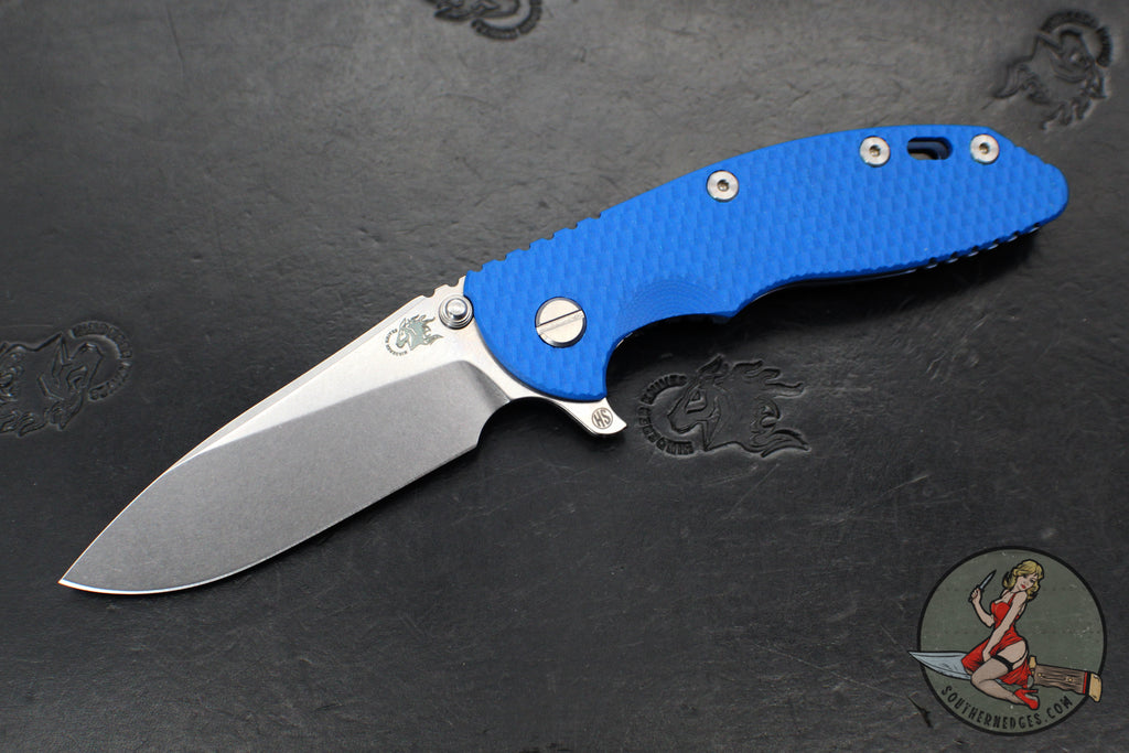 Hinderer XM-18 3.5"- Skinny Slicer- Hollow Grind- Stonewash Blue Finished Titanium And Various G-10 Handles- Stonewash Finished Magnacut Steel Blade
