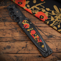 RMJ Lady Death- Knuckle Duster Trench Knife- Graphite Black Finished Blade- Black G-10- Poppi Camo And Leather Sheath