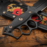 RMJ Lady Death- Knuckle Duster Trench Knife- Graphite Black Finished Blade- Black G-10- Poppi Camo And Leather Sheath