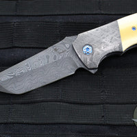 Kirby Lambert Custom Korudo Flipper- Damascus Tanto Edge Blade- Vintage Westinhouse Micarta Scales- Meteorite Bolster- Zirconium Backspacer and Clip