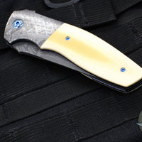 Kirby Lambert Custom Korudo Flipper- Damascus Tanto Edge Blade- Vintage Westinhouse Micarta Scales- Meteorite Bolster- Zirconium Backspacer and Clip