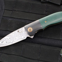 Kirby Lambert Custom Mini Blitz Flipper- Damasteel Blade- Vintage Westinghouse Green Micarta Scales- Zirconium Bolster