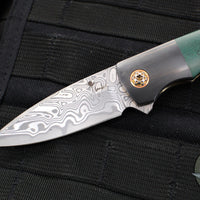 Kirby Lambert Custom Mini Blitz Flipper- Damasteel Blade- Vintage Westinghouse Green Micarta Scales- Zirconium Bolster