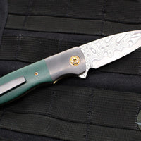 Kirby Lambert Custom Mini Blitz Flipper- Damasteel Blade- Vintage Westinghouse Green Micarta Scales- Zirconium Bolster