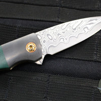 Kirby Lambert Custom Mini Blitz Flipper- Damasteel Blade- Vintage Westinghouse Green Micarta Scales- Zirconium Bolster