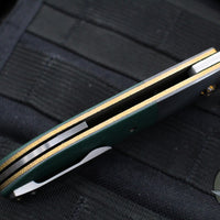 Kirby Lambert Custom Mini Blitz Flipper- Damasteel Blade- Vintage Westinghouse Green Micarta Scales- Zirconium Bolster