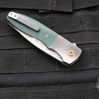 Kirby Lambert Custom Mini Blitz Flipper- Damasteel Blade- Vintage Westinghouse Green Micarta Scales- Zirconium Bolster