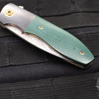 Kirby Lambert Custom Mini Blitz Flipper- Damasteel Blade- Vintage Westinghouse Green Micarta Scales- Zirconium Bolster