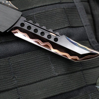 Marfione Custom Combat Troodon- Hellhound- Hefted Black Handle- Hot Blued Volcanic River Pattern Baker Forge Damascus- Copper Ringed Hardware V2