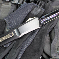 Marfione Custom Combat Troodon- Gen III- Double Edge- Black Deep Engraved Chassis- Blued Bertie Reitveld Dragonskin Ball Bearing Damascus Compound Ground Blade 1142-16 BRBLKBZFL-MCK