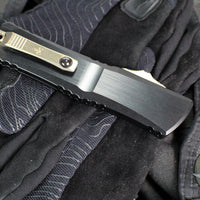 Marfione Custom Combat Troodon- Gen III- Double Edge- Black Deep Engraved Chassis- Blued Bertie Reitveld Dragonskin Ball Bearing Damascus Compound Ground Blade 1142-16 BRBLKBZFL-MCK