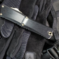 Marfione Custom Combat Troodon- Gen III- Double Edge- Black Deep Engraved Chassis- Blued Bertie Reitveld Dragonskin Ball Bearing Damascus Compound Ground Blade 1142-16 BRBLKBZFL-MCK