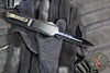 Marfione Custom Combat Troodon- Gen III- Double Edge- Black Deep Engraved Chassis- Blued Bertie Reitveld Dragonskin Ball Bearing Damascus Compound Ground Blade 1142-16 BRBLKBZFL-MCK V2