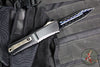 Marfione Custom Combat Troodon- Gen III- Double Edge- Black Deep Engraved Chassis- Blued Bertie Reitveld Dragonskin Ball Bearing Damascus Compound Ground Blade 1142-16 BRBLKBZFL-MCK V2