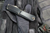 Marfione Custom Combat Troodon- Gen III- Double Edge- Black Deep Engraved Chassis- Blued Bertie Reitveld Dragonskin Ball Bearing Damascus Compound Ground Blade 1142-16 BRBLKBZFL-MCK V2