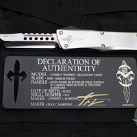 Marfione Custom Combat Troodon- Smooth Stainless Steel- Hellhound- Mirror Polished Blade- No Clip!
