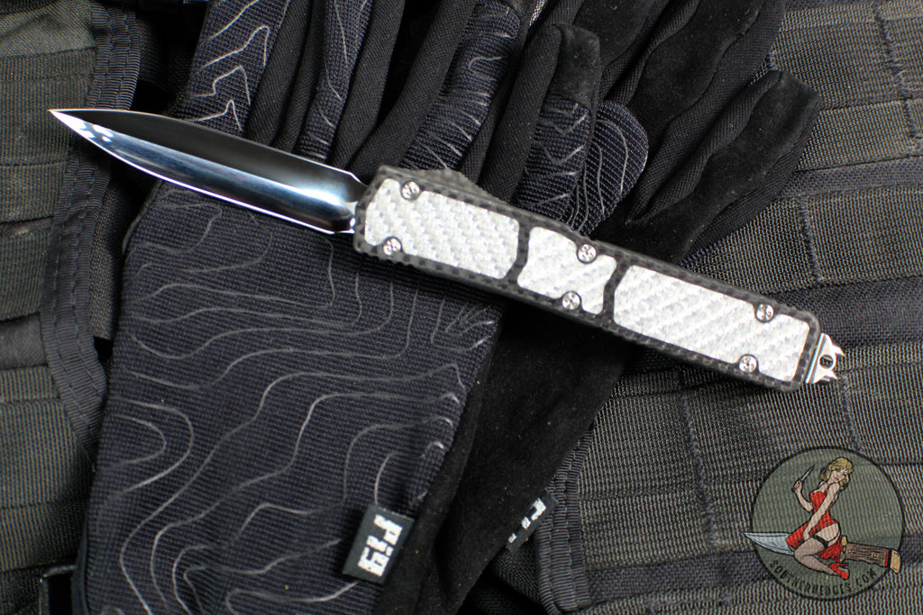 Marfione Knife Archive Serial Number 03!  Rare Custom Makora- Double Edge- Spike Grind Mirror Polished Blade- Carbon Fiber Top- Silver Carbon Fiber Inlay- Double Spike Glass Breaker