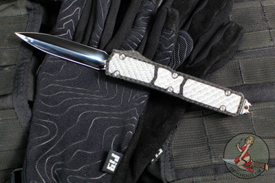 Marfione Knife Archive Serial Number 03!  Rare Custom Makora- Double Edge- Spike Grind Mirror Polished Blade- Carbon Fiber Top- Silver Carbon Fiber Inlay- Double Spike Glass Breaker