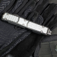 Marfione Knife Archive Serial Number 03!  Rare Custom Makora- Double Edge- Spike Grind Mirror Polished Blade- Carbon Fiber Top- Silver Carbon Fiber Inlay- Double Spike Glass Breaker