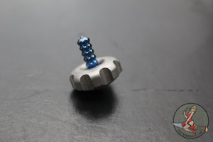 Marfione 2017 Custom Mini Spin Top- Bead Blast Finished Stainless Steel W/ Blue Titanium Stem SN061