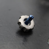Marfione 2017 Custom Mini Spin Top- Bead Blast Finished Stainless Steel W/ Blue Titanium Stem SN061