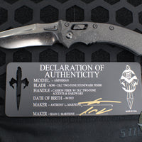 Marfione Custom Knives- Amphibian Ram-Lok Folder- Carbon Fiber Handle- DLC Two-Tone Stonewash Finished Blade